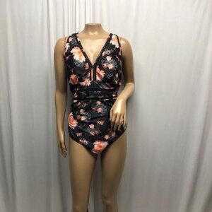 Summer Mae One-Piece Swimsuit Women Size 20W Black Orange Tropical Floral NEW